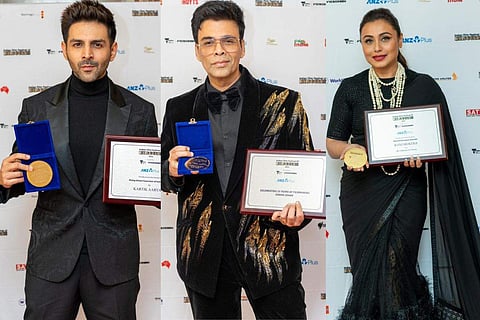 (L-R) Kartik Aaryan, Karan Johar, Rani Mukerji