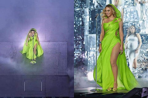 Beyoncé shines in Gaurav Gupta's neon green sari gown at Renaissance World Tour concert