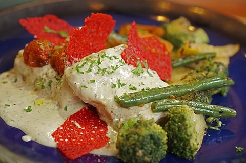 Baked fish with veggies