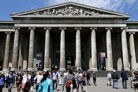Visitors walk outside the British Museum in Bloomsbury, London