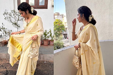 Actor Mithila Palkar shone in cream sari for Onam