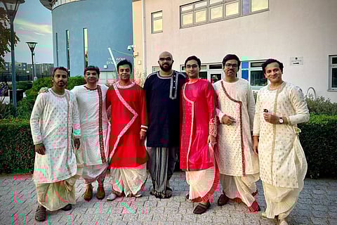 Designer Abhishek Roy showcased festive menswear at a fashion show in London