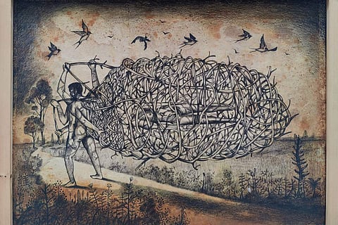 A painting displayed at The Wounded Earth art show