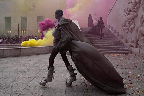 A model wears a creation for Rick Owens Spring/Summer 2024 womenswear fashion collectio