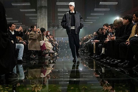 A model wears a creation part of the men's Prada Fall-Winter 2024-2025 collection