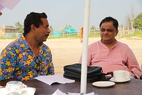 Actor Mosharraf Karim (L) and Bratya Basu during the shoot of Hubba