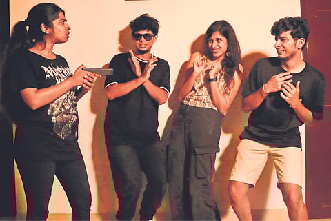 The cast during rehearsals