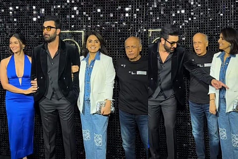Ranbir Kapoor poses with Neetu, Alia, and Mahesh Bhatt at Animal’s star-studded success bash 