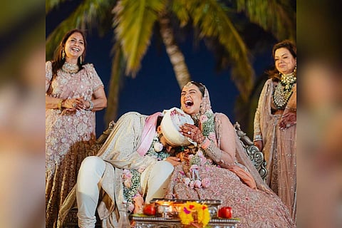 Jackky Bhagnani and Rakul Preet Singh during the ceremony | Pic: Instagram/@rakulpreet and @jackkybhagnani