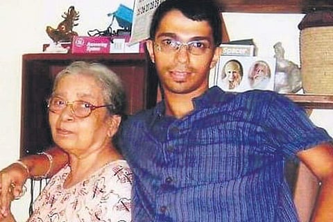 Tathagata Bhattacharya with grandmother, writer Mahasweta Devi