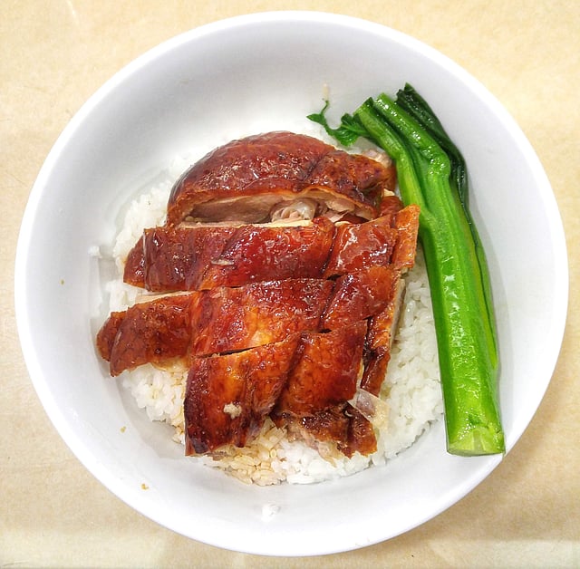 <em>Roast goose & rice at Honolulu Cafe</em>