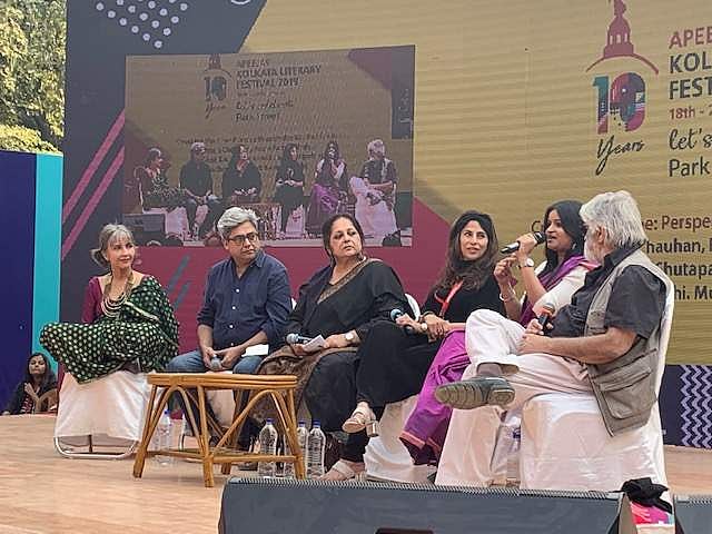 <em>Shobhaa De with other panelists at AKLF 2019</em>