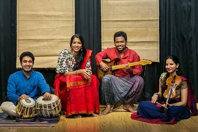 <em>Sushma with Aditya Srinivasan, Praveen Sparsh, Shreya Devnath</em>
