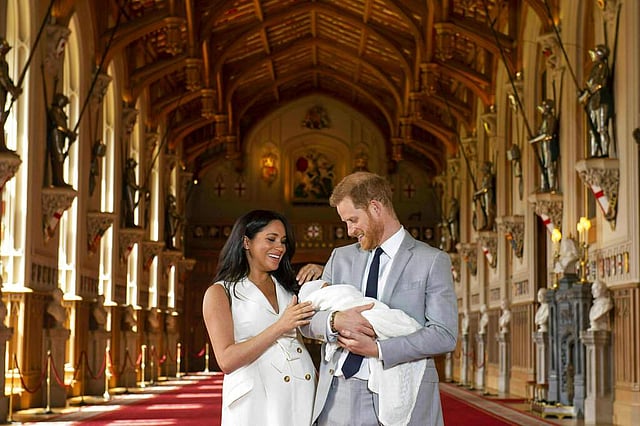 <em>Harry and Meghan with their newborn son (Dominic Lipinski/Pool via AP/file)</em>