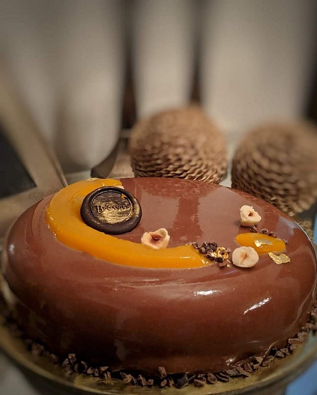 Chocolate, hazelnut and passion fruit entremet by Brown's