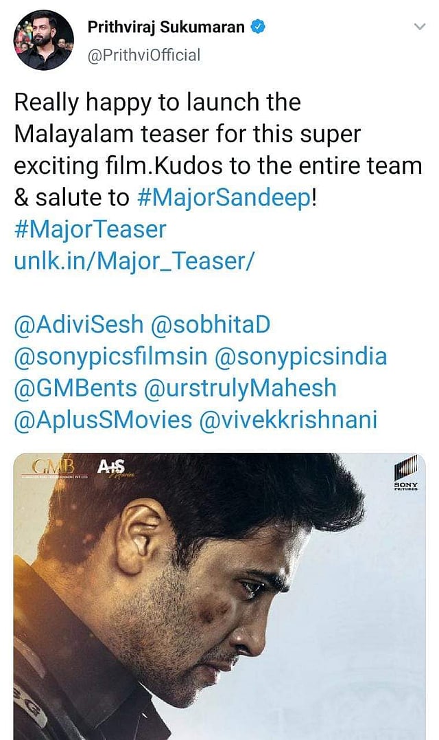 Prithviraj's tweet
