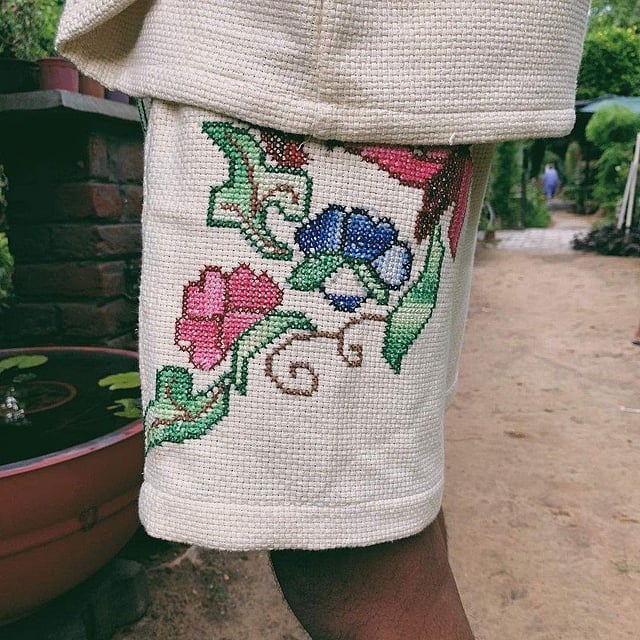 The Kavita Cross Stitch Set made from a vintage, handmade bedroom set