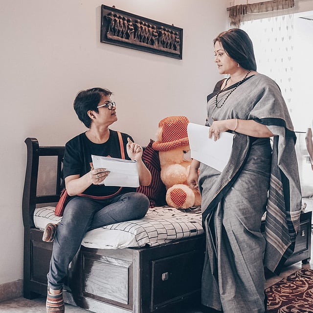 Promita with Koneenica Bandyopadhyay during filming