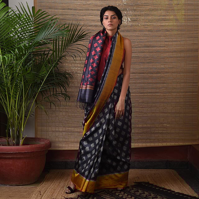 Ikat tussar saris from Gunjan Jain