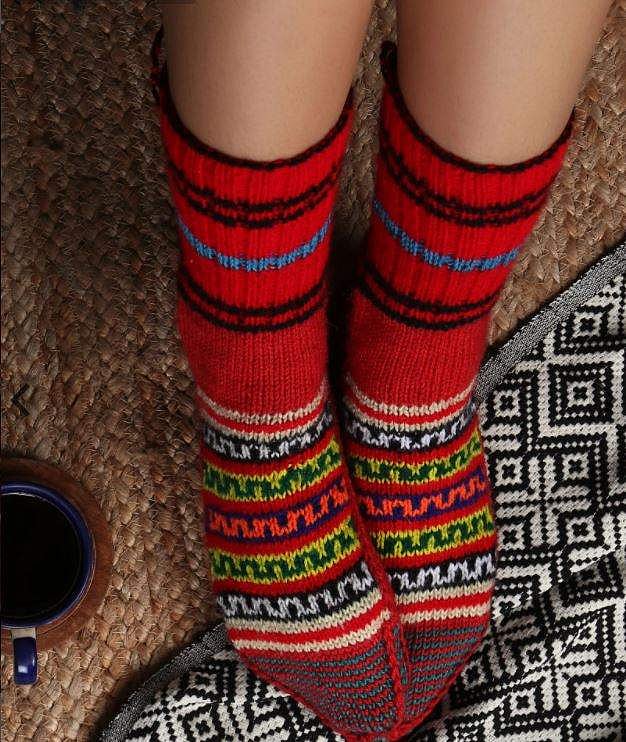 Knitted wool red sock