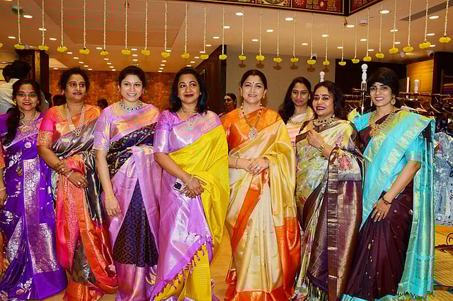 <em>Radhika Sarathkumar, Kushboo and friends attend the launch of Sai Silks</em>