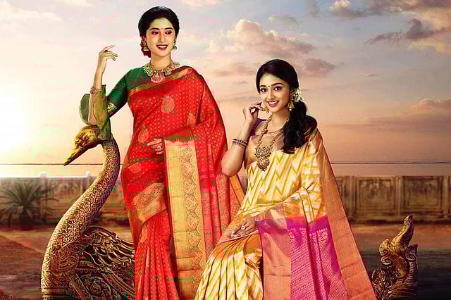 Two <em>kanjivaram</em> silhouettes from <em>Pachaiyappas</em>