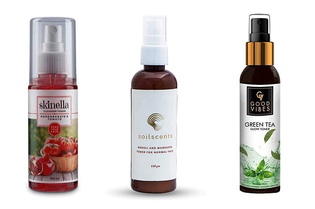 <em>The Pomegranate and Tomato Cleanser Toner</em> from Skinella | <em>Neroli & Mandarin Toner</em> from Soilscents |<em> Glow Toner — Green Tea</em> from Good Vibes