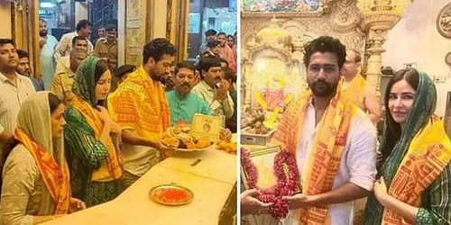 Vicky Kaushal and Katrina Kaif worship at the Siddhivinayak Temple 