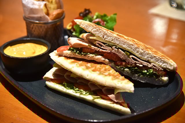 The Chicken Salami Sandwich in Panini was a fulfilling dish.