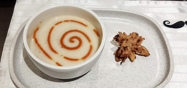 The crispy lotus stem with the pumpkin soup was warm and creamy
