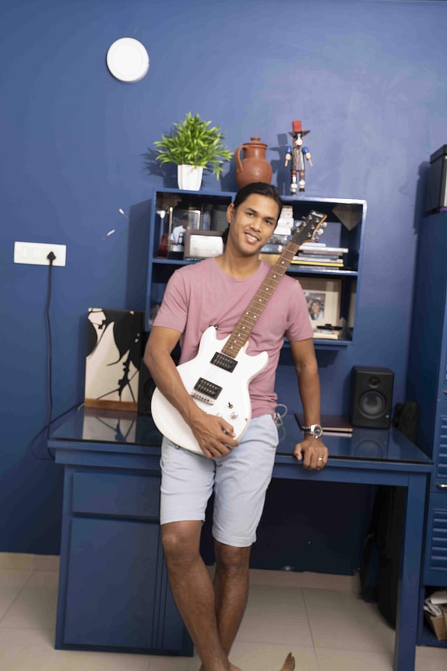 <em>In his home studio</em>
