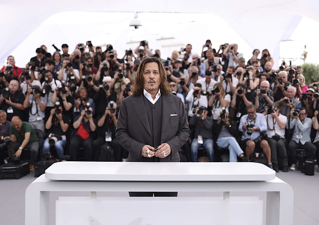 <strong>Johnny Depp poses for photographers at the photo call for the film<em> Jeanne du Barry </em></strong>