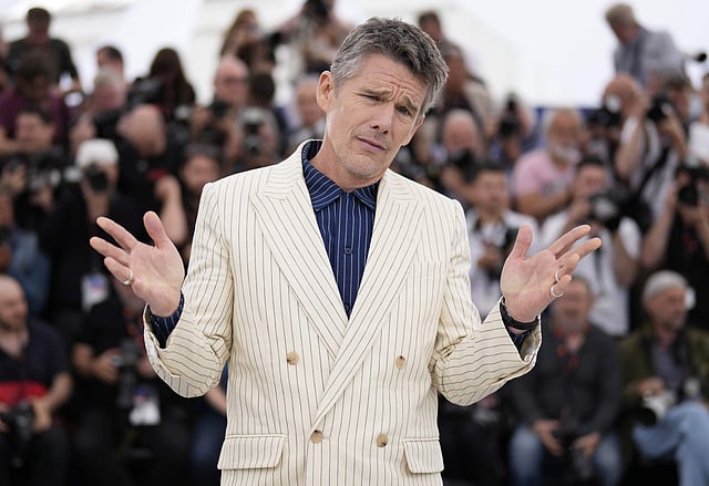 <strong>Ethan Hawke poses for photographers at the photo call for the film<em> Strange Way of Life</em> at the 76th international film festival</strong>