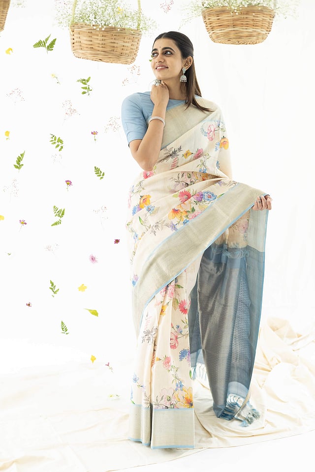 Butter creme with powder blue sari