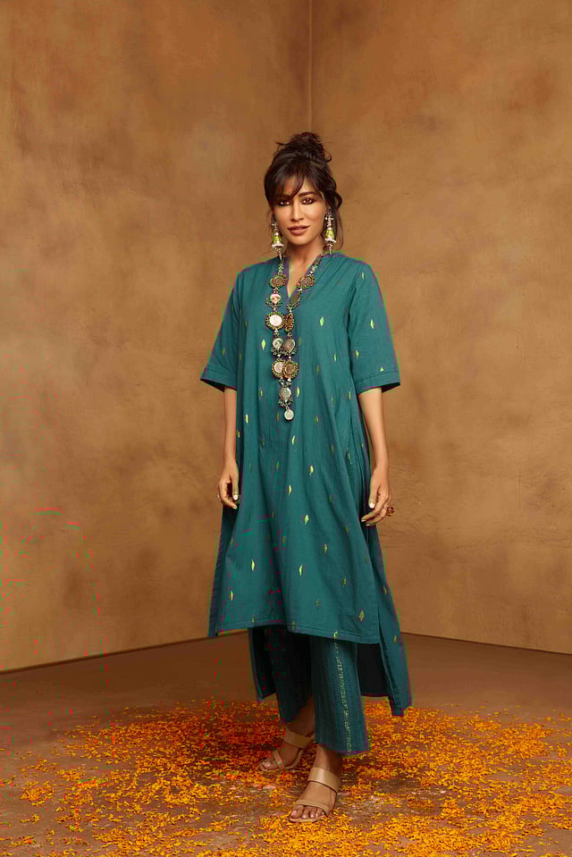 Teal blue kurta