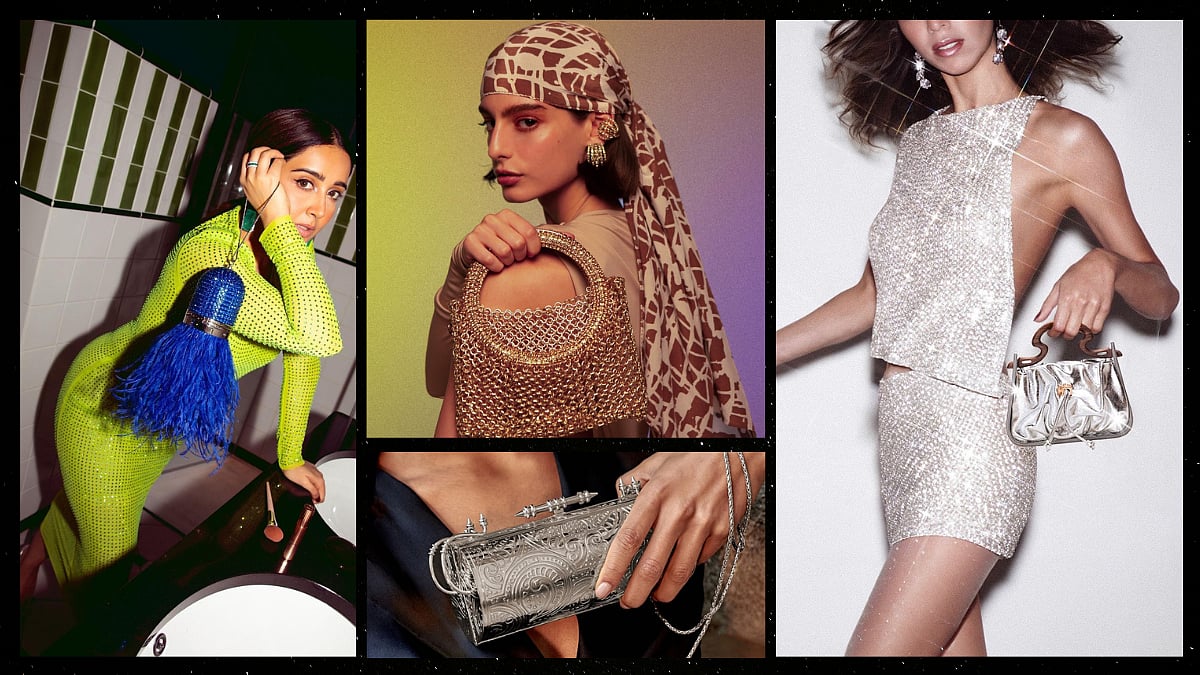 VS☆Glam Rock Clutch Nude Shimmer Suede Clutch Bag with Hotfix and Crystal